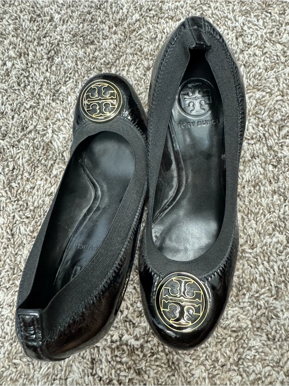 Tory Burch Black Patent Leather Logo Pumps Heels | Size 7.5